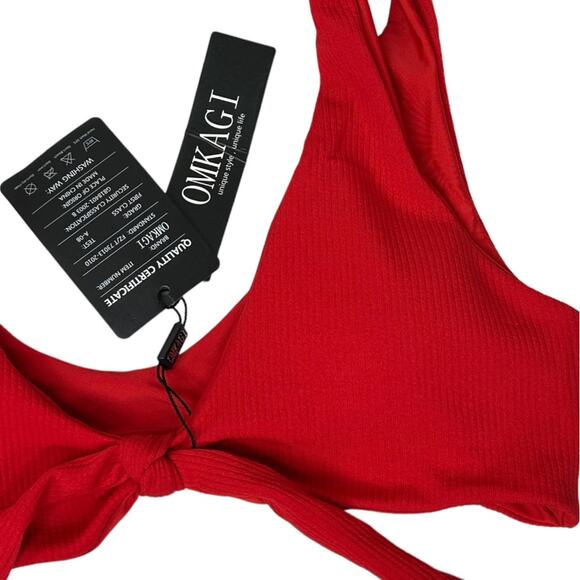 OMKAGI Red Ribbed Tie Front Bikini Top NWT Size Large - Picture 7 of 11